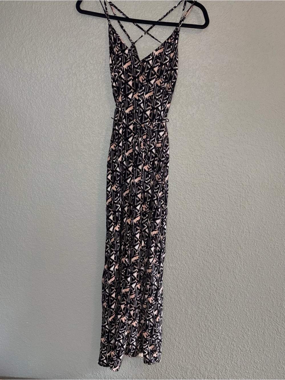 Bisou Bisou Women’s Size 6 Geometric Wide-Leg Strappy Rayon Jumpsuit